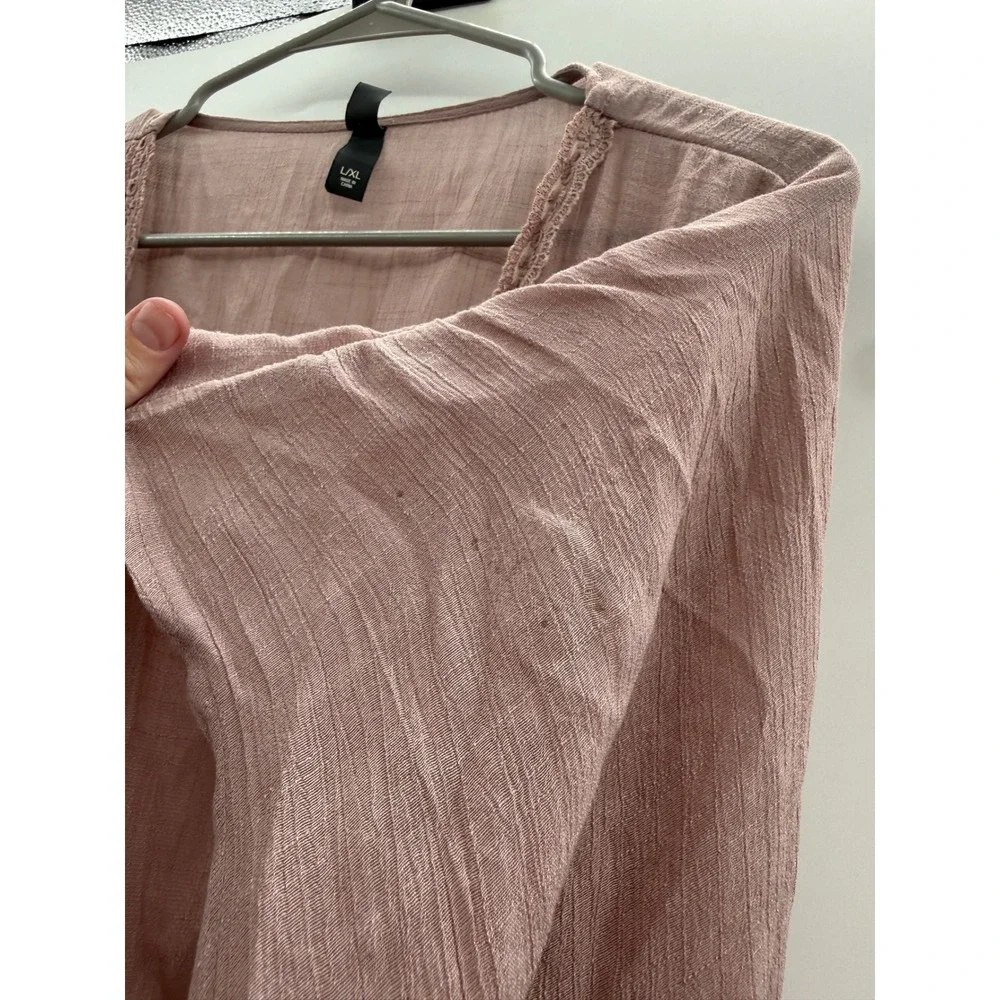 Alya Duster Cardigan L/XL Dusty Rose Lace Trim Boho‎ Open Front Maxi Kimono - Picture 10 of 13